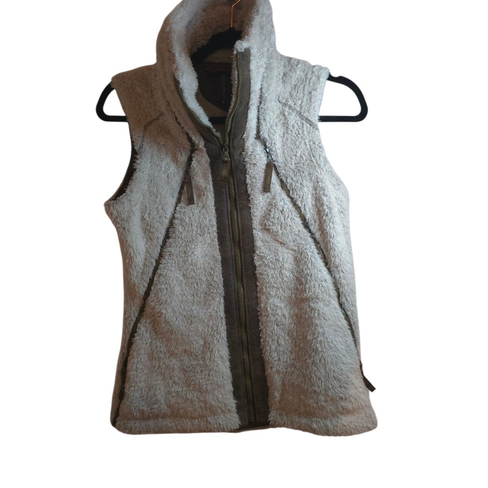 KÜHL Flight Vest Womens S Sherpa Fleece Zip Out Hood Gray‎ Brown Gorpcore Alpine - Picture 2 of 15
